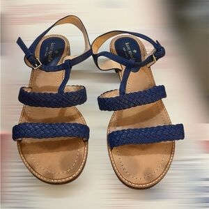Kate Spade blue leather sandal with small heel & buckle closure